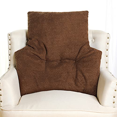 Fleece Back Support Pillow Back Cushion Non Slip Seat Cushion for Chair Recliners Back Relax Lumbar Support Pillow Plush Cushion Thick Pad with Backrest for Home Office Reading Sleeping (Brown)
