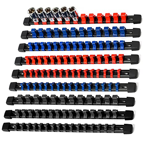 Reniteco Socket Organizer Drive ABS Tools-Socket Holder, Premium Quality 9 Pieces Holders Kit 1/4-Inch x 48 Clips, 3/8-Inch x 45 Clips, 1/2-Inch x 36 Clips
