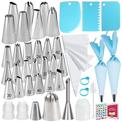 Makmeng Piping Bags and Tips Set - 50Pcs Cake Decorating Supplies Kit with Icing Frosting Nozzles,Icing Scrapers,Reusable & Disposable Pastry Bags - Baking Tools for Cookies,Cupcakes Cake Decorating