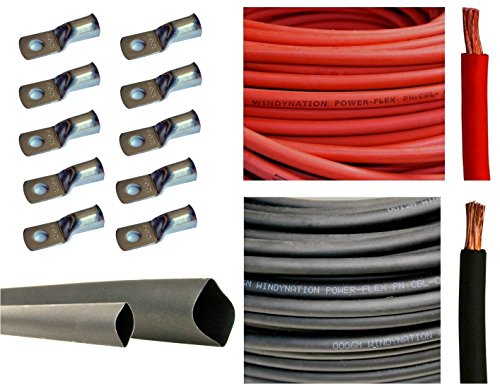 2 Gauge 2 AWG 10 Feet Red + 10 Feet Black Welding Battery Pure Copper Flexible Cable + 10pcs of 3/8