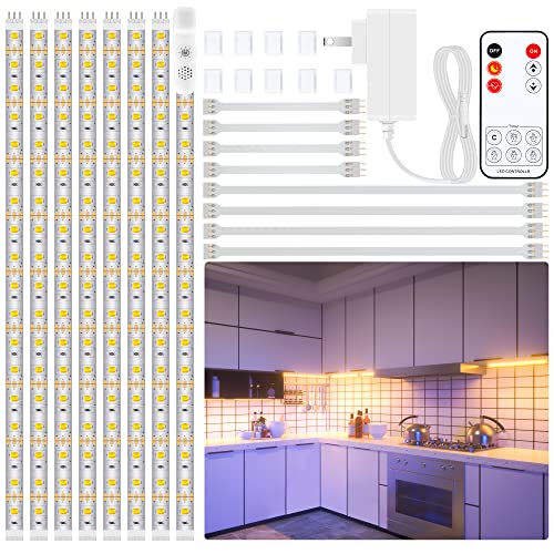 LAFULIT Under Cabinet Lighting Kit - 8 PCS, 2700K Warm White Flexible LED Strip Lights with Remote and Power Adapter for Kitchen Cabinets, Shelf, Desk, Counter - 13ft
