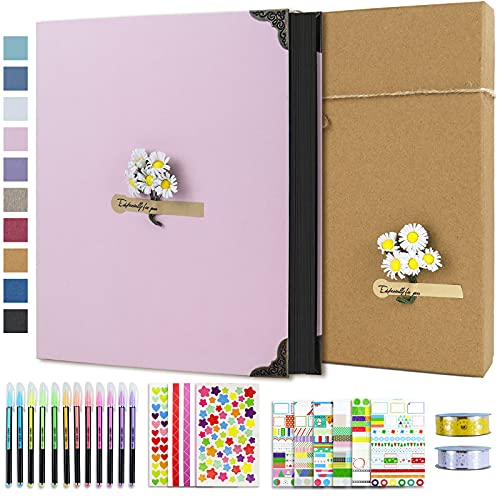 Vienrose DIY Scrapbook Photo Album Kit with Pens Tapes and Stickers 60 Pages Hardcover 8.5x11 Inches 3 Rings Removable Black Paper Scrapbooking for Lover Friends Kids Wedding