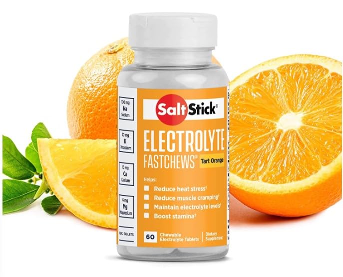 SaltStick FastChews Electrolytes | 60 Chewable Electrolyte Tablets | Salt Tablets for Runners and Endurance Sports Nutrition | Hydration Electrolyte Chews | Vegan | Orange | 60 Tablets