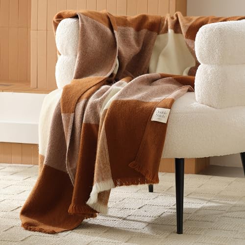 Double Stitch by Bedsure Alpaca Wool Throw Blanket - Soft Warm Blanket for Couch - Luxury Decorative Fleece Blanket, Fall Plaid Blanket, Perfect House Warming Gift, 50