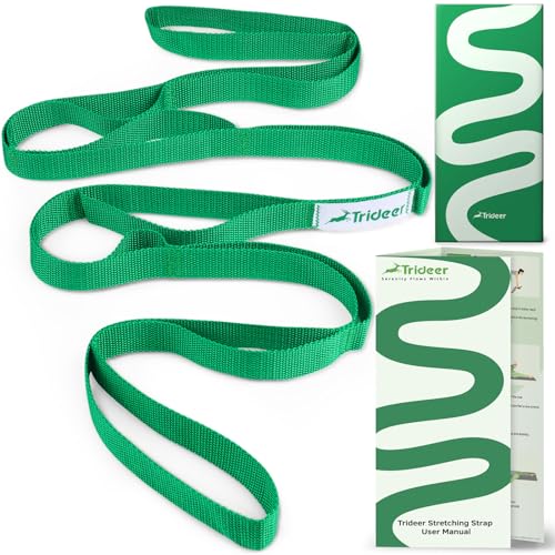 Trideer Stretching Strap Yoga Strap for Physical Therapy, 10 Loops Yoga Straps for Stretching, Non-Elastic Stretch Strap for Pilates, Exercise, Stretch Band for Women & Men with Exercise Book