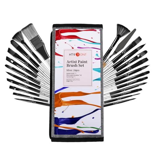 HTVRONT Paint Brushes for Acrylic Painting 24 PCS - Acrylic Paint Brushes with Canvas Brush Case - Paint Brushes for Acrylic/Oil/Watercolor