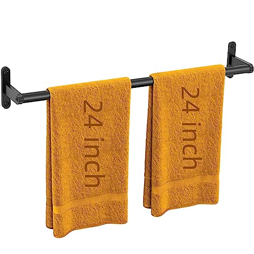 24 Inch Matte Black Towel Bar for Bathroom, Sturdy Wall Mounted Towel Racks for Bathroom Rustproof Stainless Steel Dish Cloth Hand Towel Holder for Bath Vanity Kitchen Door Shower Accessories