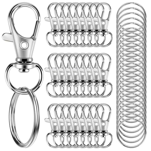 50PCS Metal Lobster Claw Clasp with Key Rings, Keychains Clips and Key Chain Rings, Keychain Accessories, Keychain Rings Making kit for Crafts