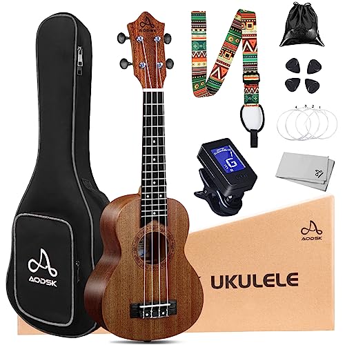 AODSK Concert Ukulele for Beginners Kit for Kid Adult Student, Sapele Hawaiian Starter Uke Kids Guitar Ukalalee with Gig Bag and Ukulele Accessories (AUC-P08 23 Inch Sapele Concert)