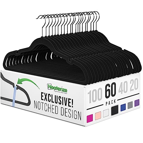 Velvet Hangers 60 Pack Black – Heavy Duty Clothes Hangers Space Saving - Non Slip Felt Hangers for Closet - Perchas Ganchos para Colgar Ropa Hangars