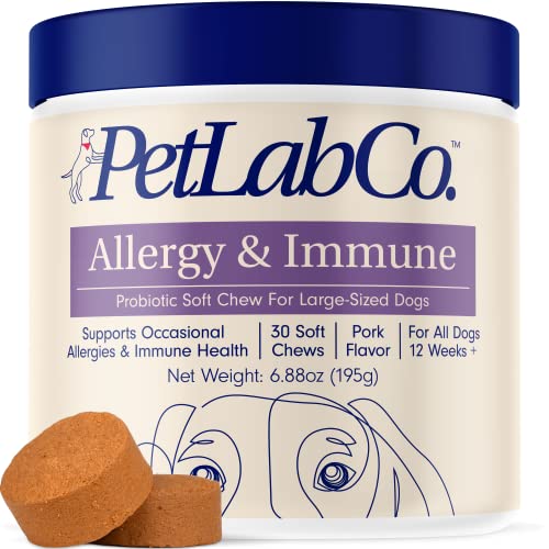 PetLab Co. Allergy & Immune – Support Your Pup with Seasonal Allergies, Intermittent Itchiness, & Healthy Yeast Production Probiotic Dog Allergy Chews. Available in Small, Medium, & Large