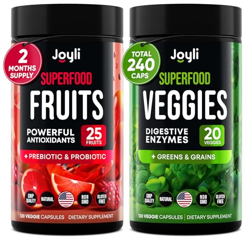 Fruits and Veggies Supplement - High Fiber Supplement for Immunity, Gut & Energy - Super Reds & Super Greens Supplements with Marshmallow Root - 240 Reds and Super Greens Powder Superfood Capsules