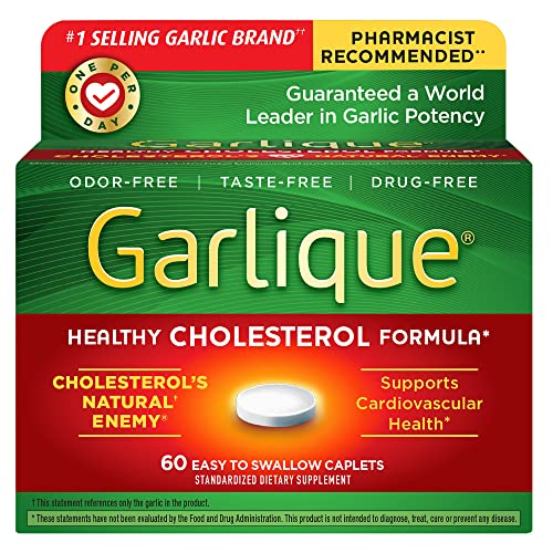 Garlique Garlic Extract Supplement, Healthy Cholesterol Formula, Odorless & Vegan-Friendly, 60 Caplets