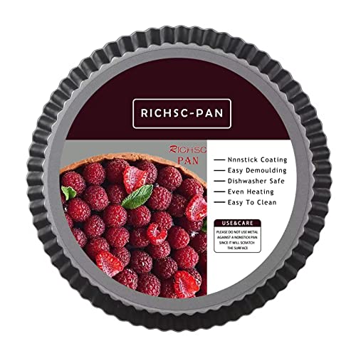 RICHSC-PAN Tart Pan 10 Inch Tart Pan Carbon Steel Round Non-Stick Pan Quiche Pan With Removable Chassisor For Mousse Cakes, Kitchen Reusable Baking Tools With A Depth Of 1.18 Inches