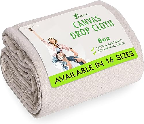 All Purpose Canvas Drop Cloth - Canvas Tarp, Canvas Fabric Drop Cloth Curtains, Drop Cloth for Painting, Floor & Furniture Protection, Painters Drop Cloth, Paint Drop Cloth (Canvas Sheet 9x12) Cream