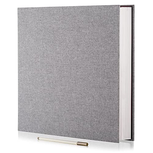 Photo Album Self Adhesive 3x5 4x6 5x7 6x8 8x10 8.5x11 11x10.6 Magnetic Scrapbook Length 11x10.6 Inch 40 Pages Linen Cover DIY Photo Album with A Metallic Pen and DIY Accessories(Gray)