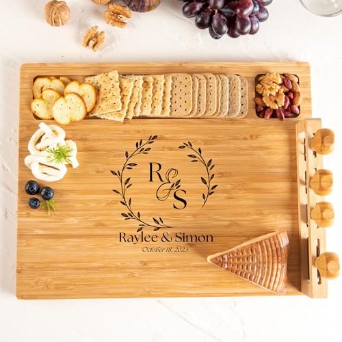 Personalized Charcuterie Board & Cheese Board Set, Wedding, Anniversary, Christmas, Housewarming Gifts, Customized gift for Couples, Bride, Groom, Friends, Parents, Bamboo Personalized Cheese Board