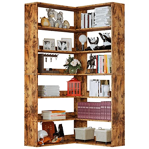 IRONCK Bookshelves 6 Tiers with Baffles Industrial Large Corner Etagere Bookcase Storage Display Rack for Living Room Home Office