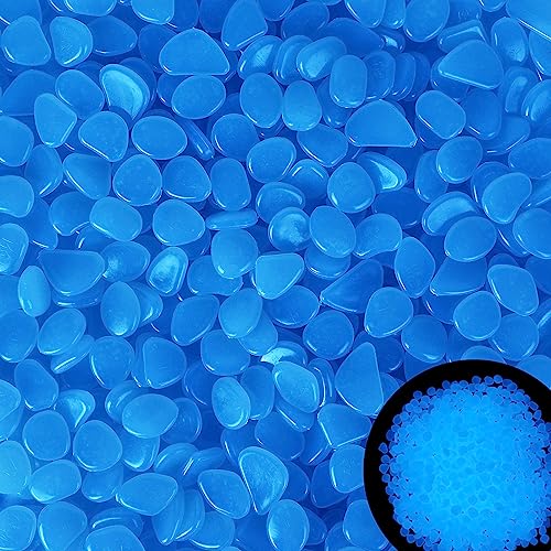 500pc Glow in The Dark Pebbles Outdoor Glow Stones for Driveway Yard Grass Blue Decorative Stones for Garden Glow Rocks for Lawn Landscape Decor,Blue