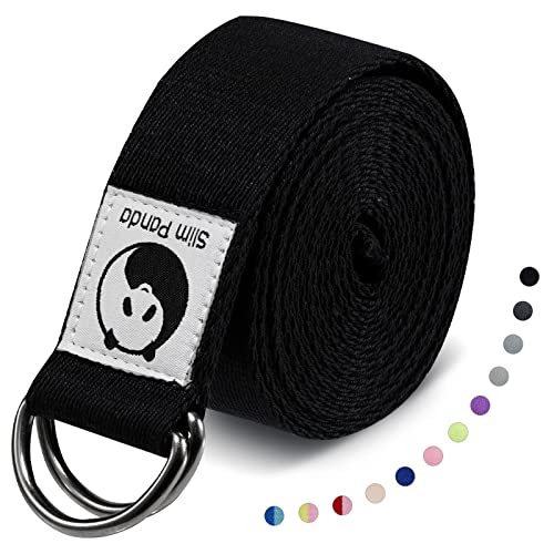 Slim Panda Yoga Strap for Stretching, (10+ Colors,6 Feet/8 Feet) Yoga Bands with Adjustable D-Ring Buckle, Cotton Yoga Belt for Fitness, Yoga, Pilates, Physical Therapy, Improve Flexibility