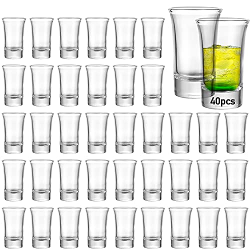 Aoeoe 40 Pack Shot Glass Bulk Set with Heavy Base, 1.5 Ounce Clear Shot Round Shot Glasses Small Glass Shot Cups for Vodka, Whiskey, Tequila, Espresso, Liquor