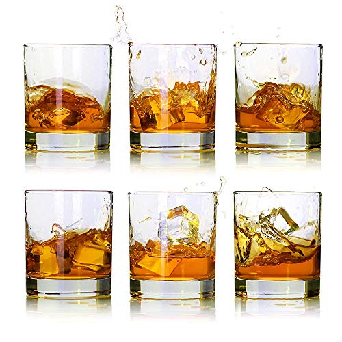 LUXU Whiskey Glasses-Premium 11 OZ Scotch Glasses Set of 6 /Old Fashioned Whiskey Glasses/Perfect Scotch Bourbon Whiskey Tumblers/Style Glassware for Bourbon/Rum glasses/Bar whiskey glasses,Clear