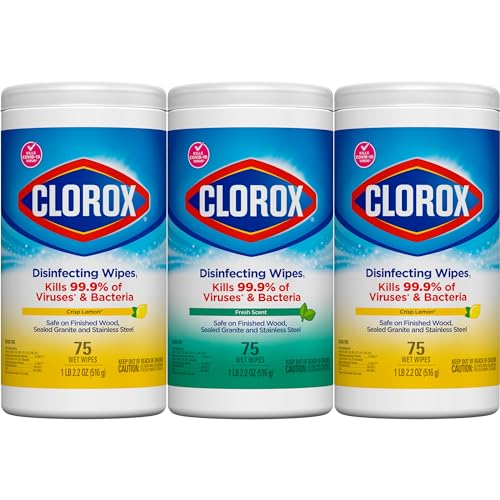 Clorox Disinfecting Wipes Value Pack, Household Essentials, 75 Count (Pack of 3)(Package May Vary)