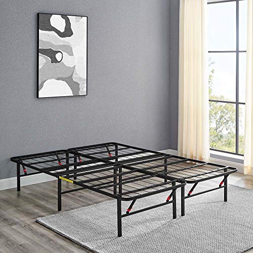 Amazon Basics Foldable Metal Platform Bed Frame with Tool Free Setup, 14 Inches High, Sturdy Steel Frame, No Box Spring Needed, Twin, Black