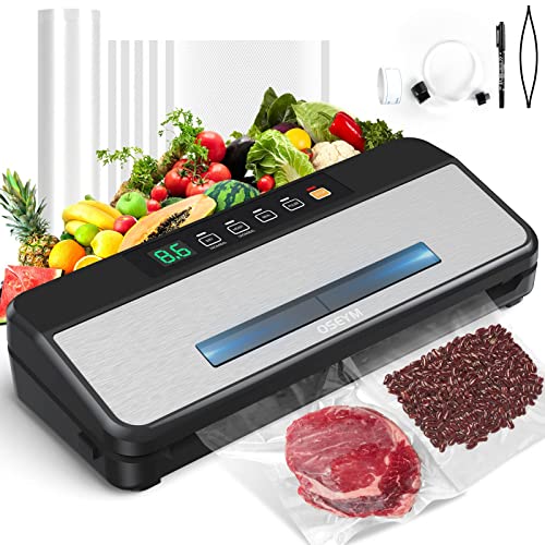 OSEYM Vacuum Sealer Machine, 90Kpa Automatic Food Sealer Machine, Food Sealers Vacuum Packing Machine with Cutter & Bags, Air Sealing System for Dry/Moist Modes,LED Indicator Lights