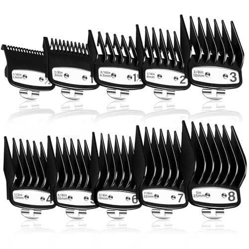 Professional Hair Clipper Guards Guides 10 Pcs Coded Cutting Guides #3170-400- 1/8” to 1 fits for All Wahl Clippers(Black-10 pcs)