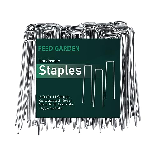 FEED GARDEN Galvanized Landscape Staples Plant Cover Stakes 6 Inch 50 Pack 11 Gauge Anti-Rust Garden Stakes Landscaping Fabric SOD Pins Yard Stakes for Christmas Decoration Weed Barrier Fabric
