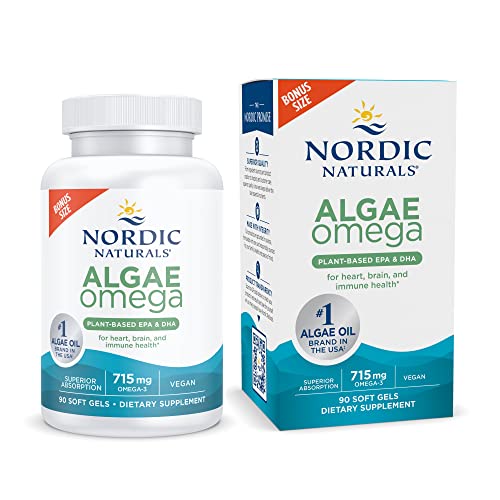 Nordic Naturals Algae Omega - 90 Soft Gels - 715 mg Omega-3 - Certified Vegan Algae Oil - Plant-Based EPA & DHA - Heart, Eye, Immune & Brain Health - Non-GMO - 45 Serving