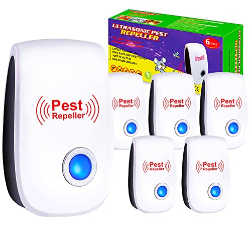 Ultrasonic Pest Repeller - 6 Pack, Pest Repeller Plug in,Rodent Repellent, Indoor Mouse Repellent, Electronic Ant Repellent, Insect Repellent for Mosquitoes, Ants, Mice, Squirrel, Fly, Cockroaches