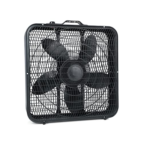 Simple Deluxe 20” Box Fan, 3-Speed Cooling Table Fan with Aerodynamic Shaped Fan Blades, Convenient Carry Handle and Safety Grills, Black