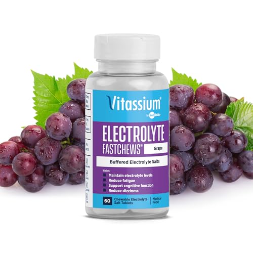 Vitassium FastChews - Chewable Electrolytes for POTS Syndrome Support - Flavored Salt Tablets with Sodium and Potassium for Quick Relief - 60 Grape Flavored Electrolyte Tablets Per Bottle