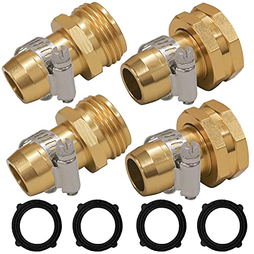 Hourleey Garden Hose Repair Connector with Clamps, Fit for 3/4