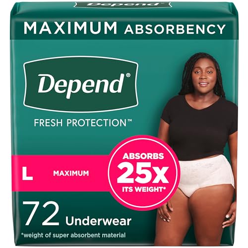 Depend Fresh Protection Adult Incontinence Underwear for Women (Formerly Depend Fit-Flex), Disposable, Maximum, Large, Blush, 72 Count (2 Packs of 36), Packaging May Vary