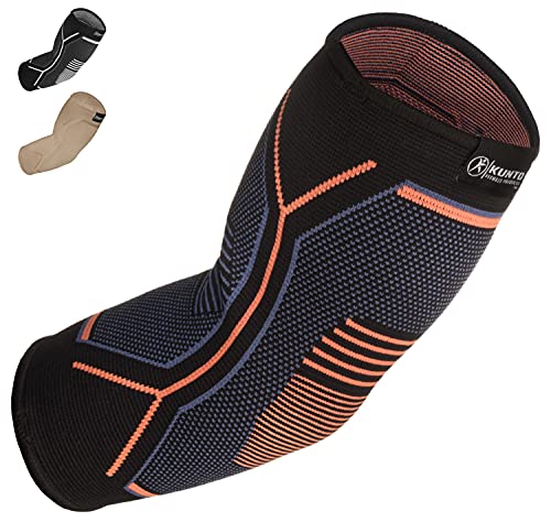 Kunto Fitness Elbow Brace Compression Support Sleeve (Shipped From USA) for Tendonitis, Tennis Elbow, Golf Elbow Treatment - Reduce Joint Pain During Any Activity!