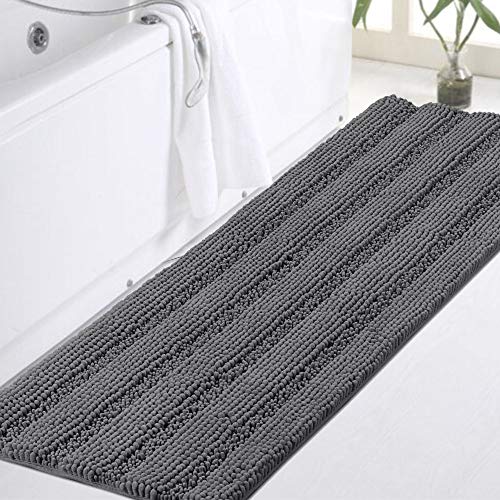 Turquoize Bath Rug Runner Long Bathroom Rug Large Size Plush Shaggy Chenille Bathroom Runner Rug 47 x 17 Non-Slip Bath Rug Runner Extra Soft & Absorbent Thick Shaggy Floor Mats, Machine Washable, Gray