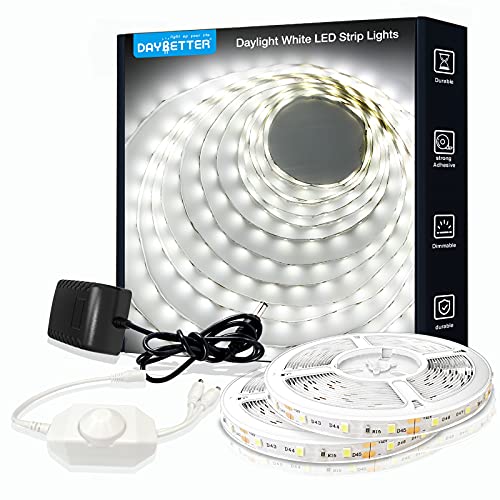 DAYBETTER White LED Strip Light, 40ft Dimmable Bright Rope Light, 6500K 24V Light Strips, 720 LEDs 2835 Tape Lights for Bedroom, Kitchen, Mirror, Home Decoration