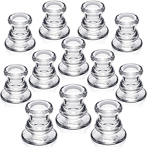 NITIME Candlestick Holders Bulk - 12PCS Taper Candle Holders for Table Centerpiece - Thick Glass Candle Holders for Wedding, Party and Festival Decoration