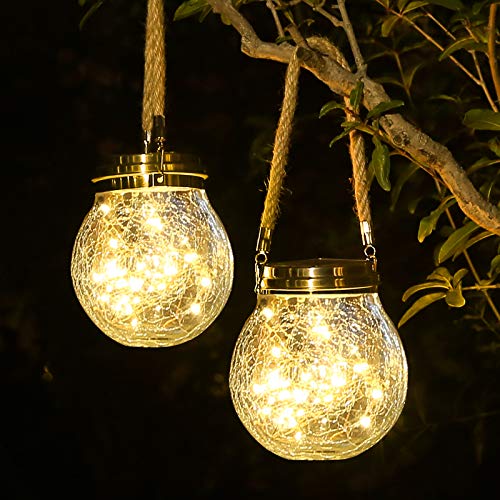 ROSHWEY Solar Lantern, 2 Pack Outdoor Lanterns with 30 LED Waterproof Garden Decor Patio Solar Lights Outdoor Decorative Backyard Solar Lanterns Outdoor Hanging ( Warm Light )