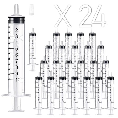 24 Pack 10ml Plastic Syringe Liquid Measuring Syringe, for Scientific Labs, Catheter Tip Individually Sealed for Liquid, Sterile - Syringes Tools for Feeding Pets, Oil or Glue Applicatorc， Refilling