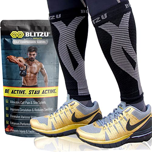 BLITZU Compression Calf Sleeves Brace for Women Men, Calf and Shin Supports and Pain Relief