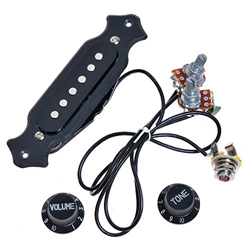 TraderPlus 1 sets Pre-wired 6-string Cigar Box Guitar Pickup with Volume & Tone for Electric Guitar (Black)