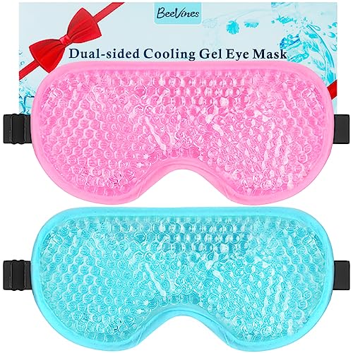 BeeVines Gel Eye Mask, 2 Pack Cooling Ice Sleeping Masks for Puffy Eyes for Men & Women, Cold & Warm Sleep Compress for Post Surgery, Puffiness, Allergies, Sinuses & Migraines