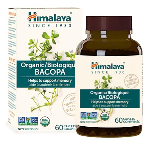 Himalaya Organic Bacopa Monnieri Nootropic Herbal Supplement, Mental Alertness, Supports Calm, Memory, Cognition, USDA Certified Organic, Non-GMO, 750 mg, 60 Plant-Based Caplets, 60 Day Supply