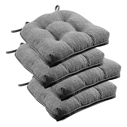 downluxe Indoor Chair Cushions for Dining Chairs, Tufted Overstuffed Textured Memory Foam Kitchen Chair Pads with Ties and Non-Slip Backing, 15.5