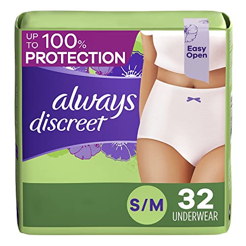 Always Discreet Adult Incontinence & Postpartum Incontinence Underwear for Women, Small/Medium, Maximum Protection, 32 Count (Packaging may vary)