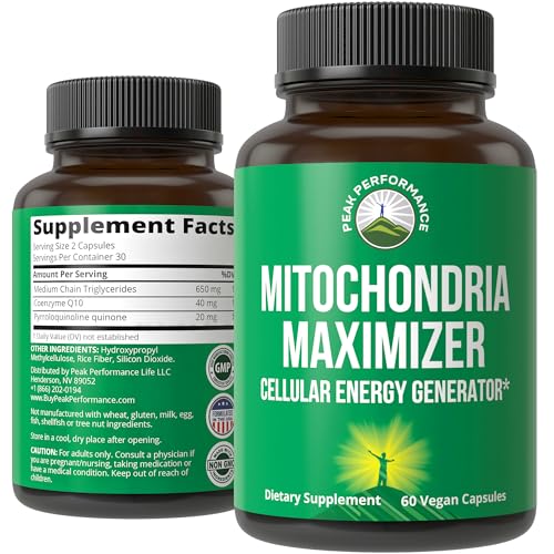 Mitochondria Maximizer with CoQ10 and Active PQQ. Best Mitochondrial Support Supplement with MCT Oil. Natural Cellular Generator for Clean, Focused Energy 60 Vegetarian Capsules